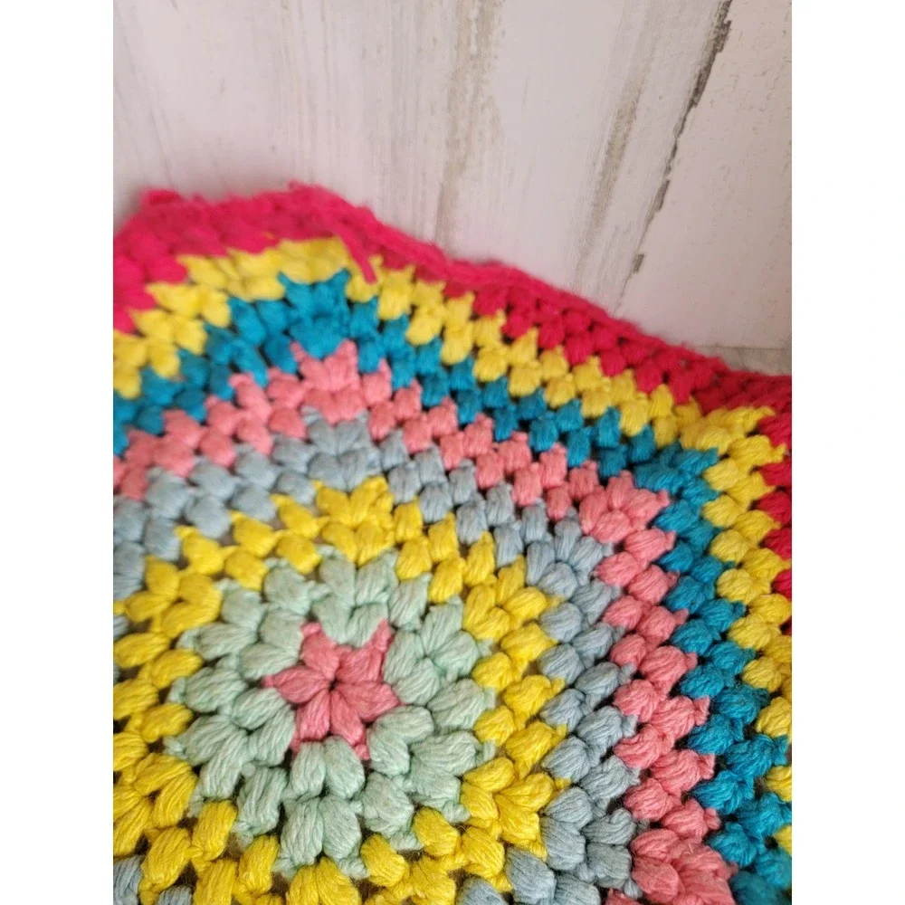 Vintage crochet‎ rainbow colorful dolly small table runner plush home decor